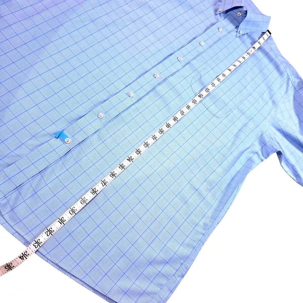Jos. A. Bank Mens 17-34 Light Blue Windowpane Non-Iron Cotton Dress Shirt